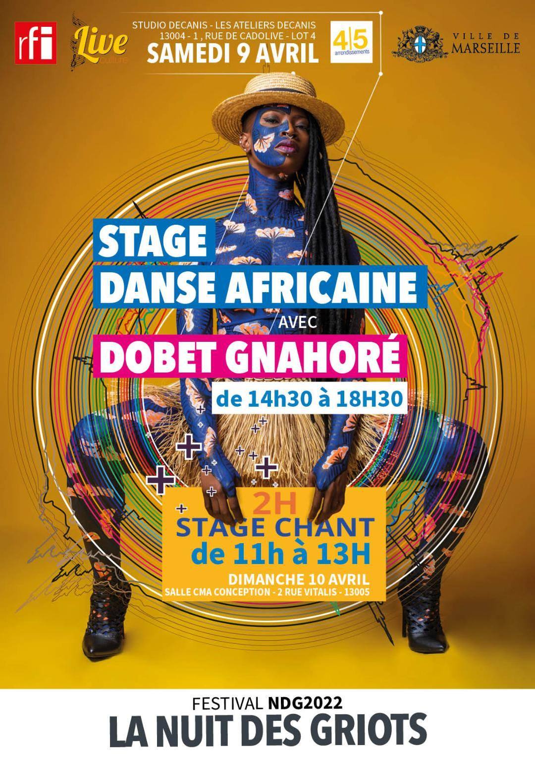 NDG2022-Gobet-Gnahore Affiche Danse Gnahore Dobet Festival La Nuit Des Griots NDG 2022 Marseille